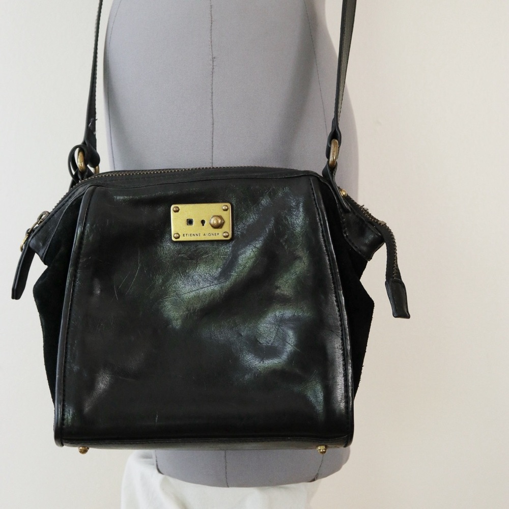 Etienne Aigner Black Suede and Leather Crossbody Purse